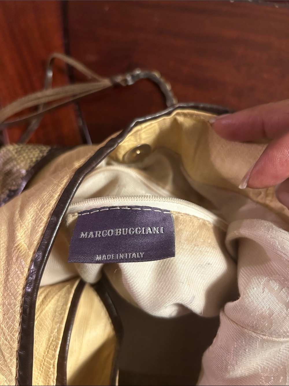 Soft Cream and Brown Shoulder Bag with Tassel Accent - Picture 7 of 9